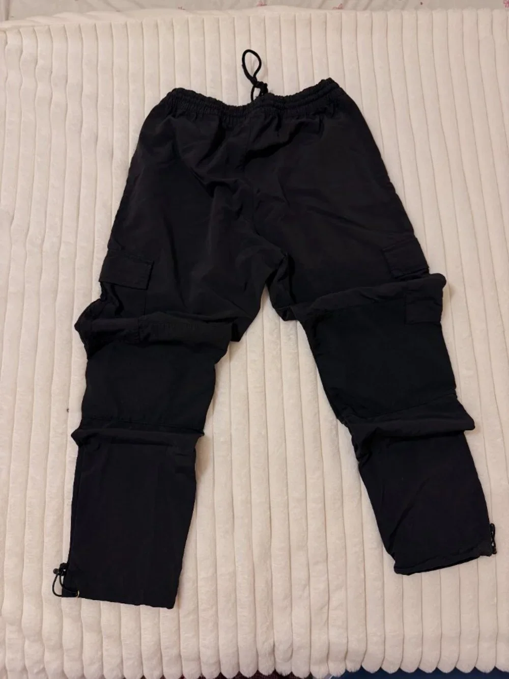 Black Cargo Parachute Pants Utility Drawstring Streetwear